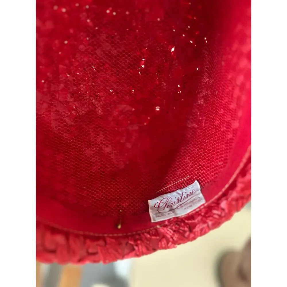 Christine New York Women’s Red Velvet and Satin Pillbox Hat